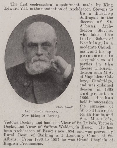 Archdeacon Stevens, New Bishop of Barking by English Photographer