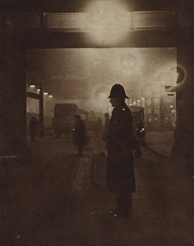 British Policeman on a Foggy Street (b/w photo) by English Photographer