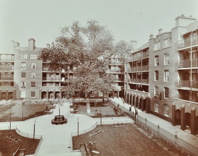 Caledonian Road Buildings: View of Courtyard, Gardens and Flats, London by English Photographer
