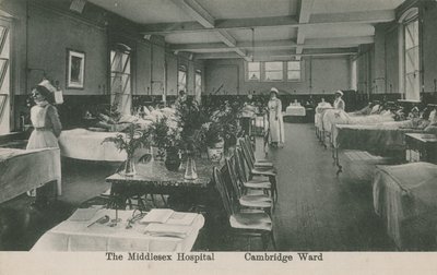 Cambridge Ward, The Middlesex Hospital, London. Postcard sent 16 August 1913. by English Photographer