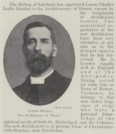 Canon Dundas, New Archdeacon of Dorset by English Photographer