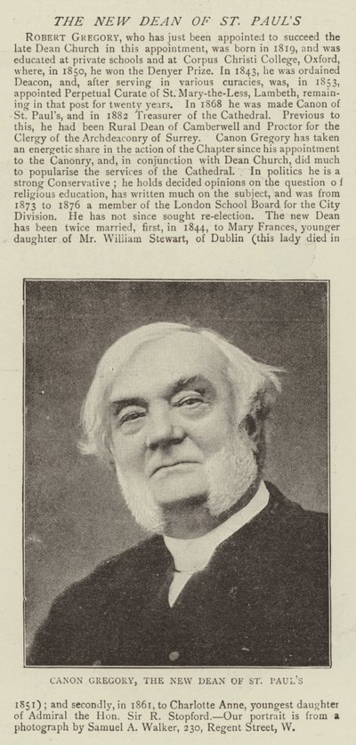 Canon Gregory, the New Dean of St Paul