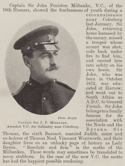 Captain Sir J P Milbanke, awarded VC for Gallantry near Colesberg by English Photographer