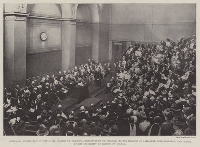 Centenary Celebration of the Royal College of Surgeons, Presentation of Diplomas to the Marquis of Salisbury, Lord Rosebery, and Others, at the University of London, on 26 July by English Photographer