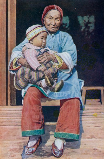 Chinese Grandmother, Wearing Trousers, with Her Grandson by English Photographer