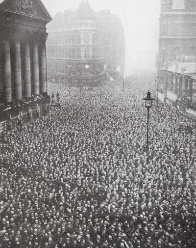 Crowds on the Street Outside Mansion House, City of London by English Photographer