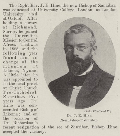 Dr J E Hine, New Bishop of Zanzibar by English Photographer