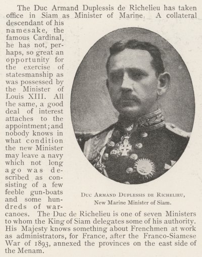 Duc Armand Duplessis de Richelieu, New Marine Minister of Siam by English Photographer