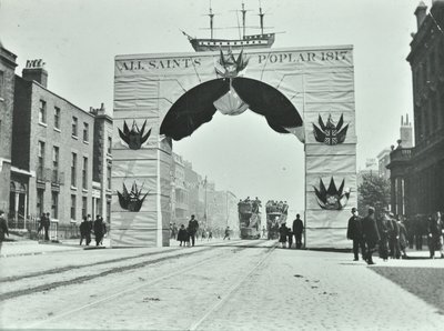 East India Dock Road: temporary archway, Victoria Diamond Jubilee, 1897 by English Photographer