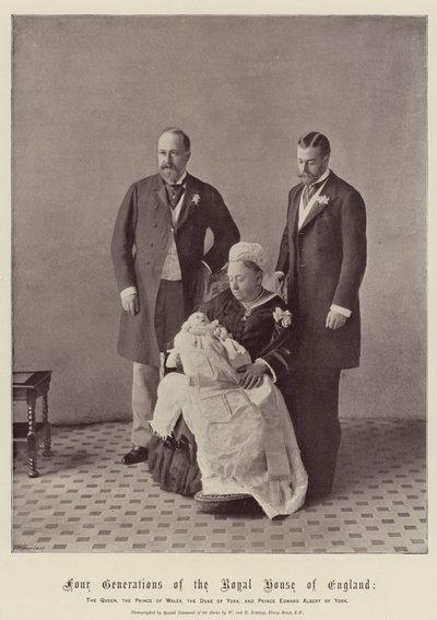 Four Generations of the Royal House of England, the Queen, the Prince of Wales, the Duke of York, and Prince Edward Albert of York by English Photographer