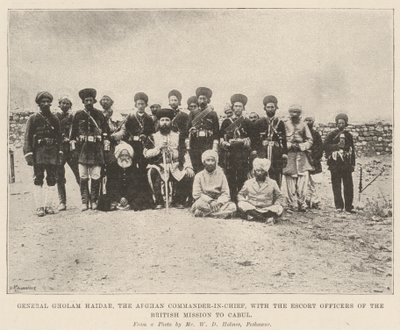 General Gholam Haidar, the Afghan Commander-in-Chief, with the Escort Officers of the British Mission to Cabul by English Photographer