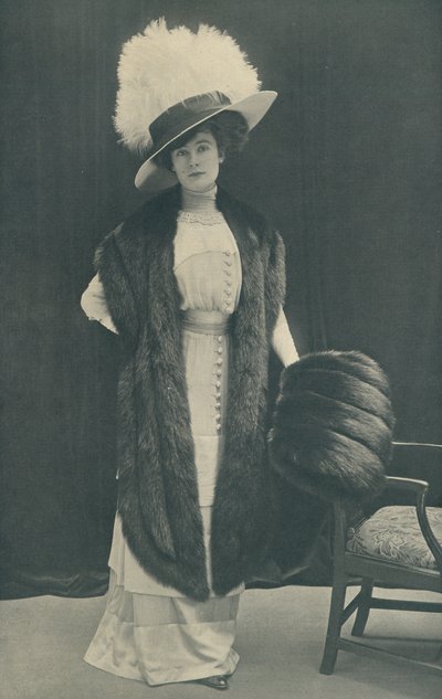 Graceful Shaped Skunk Stole and Muff by English Photographer