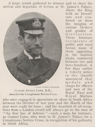 Gunner Ernest Lowe, RN, awarded the Conspicuous Service Cross by English Photographer