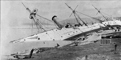 H.M Sloop Phoenix Driven Ashore by the Hong Kong Typhoon, illustration from The Graphic, October 27th 1906 by English Photographer