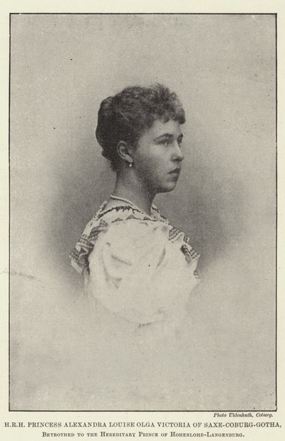 Princess Alexandra Louise Olga Victoria of Saxe-Coburg-Gotha, Betrothed to the Hereditary Prince of Hohenlohe-Langenburg by English Photographer