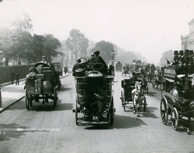 Horse-Drawn Traffic on a Busy Road by English Photographer