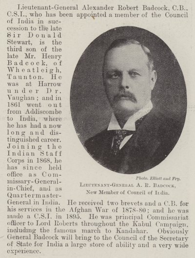 Lieutenant-General A R Badcock, New Member of Council of India by English Photographer