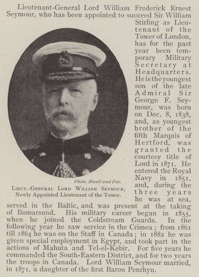 Lieutenant-General Lord William Seymour, Newly Appointed Lieutenant of the Tower by English Photographer