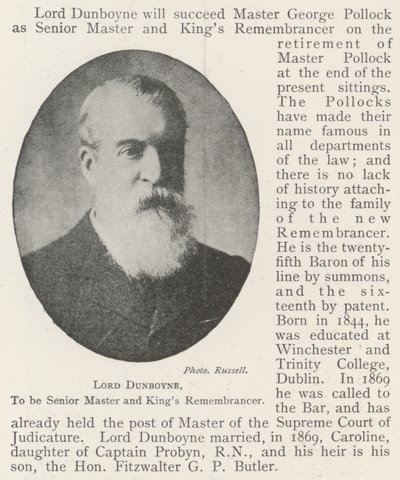 Lord Dunboyne, to be Senior Master and King