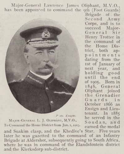 Major-General L J Oliphant, MVO, to command the Home District from 1 January 1903 by English Photographer