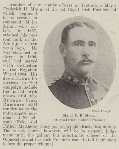 Major F H Munn, 1st Royal Irish Fusiliers (Prisoner) by English Photographer