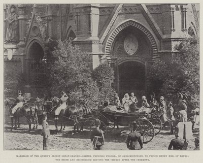 Marriage of the Queens Eldest Great-Granddaughter, Princess Feodora of Saxe-Meiningen, to Prince Henry XXX of Reuss, the Bride and Bridegroom leaving the Church after the Ceremony by English Photographer
