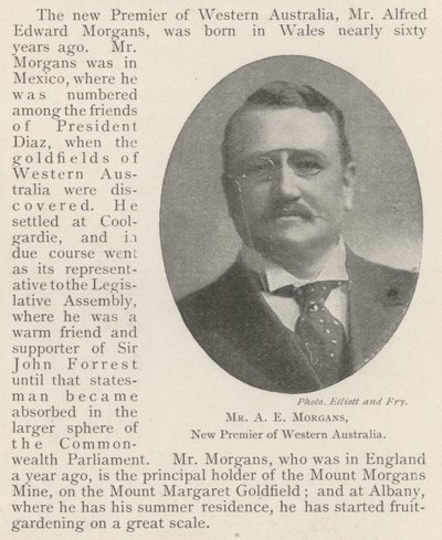 Mr A E Morgans, New Premier of Western Australia by English Photographer