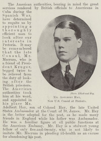 Mr Adelbert Hay, New US Consul at Pretoria by English Photographer