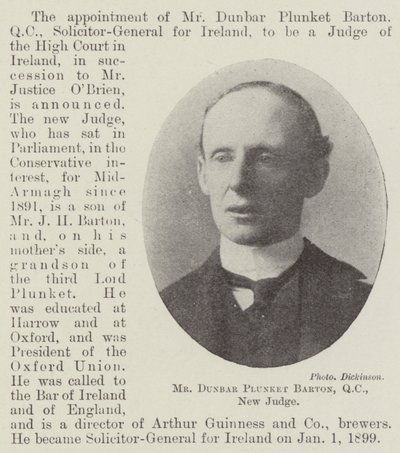 Mr Dunbar Plunket Barton, QC, New Judge by English Photographer