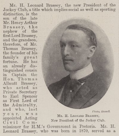 Mr H Leonard Brassey, New President of the Jockey Club by English Photographer