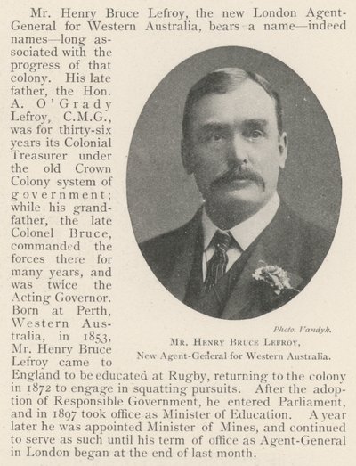Mr Henry Bruce Lefroy, New Agent-General for Western Australia by English Photographer