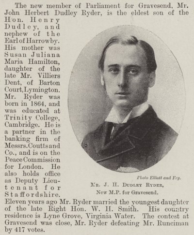 Mr J H Dudley Ryder, New MP for Gravesend by English Photographer