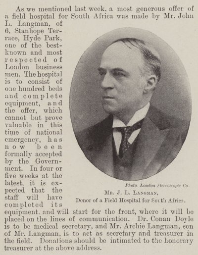 Mr. J. L. Langman, Donor of a Field Hospital for South Africa by English Photographer