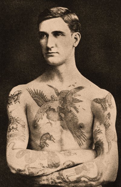 Portrait of a Man Tattooed by Sutherland MacDonald by English Photographer