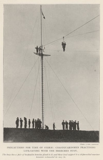 Precautions for Time of Storm, Coastguardsmen practising Life-Saving with the Breeches Buoy by English Photographer