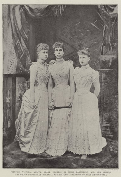 Princess Victoria Melita, Grand Duchess of Hesse-Darmstadt, and her Sisters, the Crown Princess of Romania and Princess Alexandra of Saxe-Coburg-Gotha by English Photographer