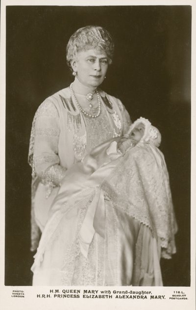 Queen Mary, consort of King George V, with her granddaughter, Princess Elizabeth by English Photographer