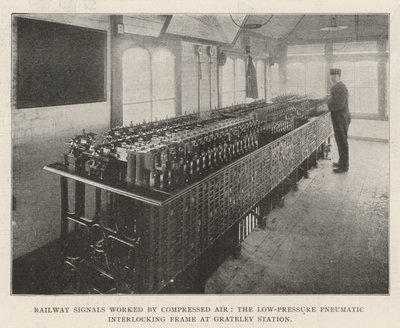 Railway Signals worked by Compressed Air, the Low-Pressure Pneumatic Interlocking Frame at Grateley Station by English Photographer