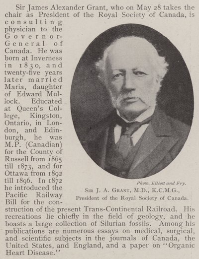 Sir J A Grant, MD, KCMG, President of the Royal Society of Canada by English Photographer