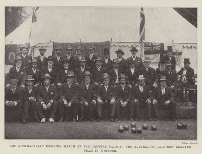 The Australasian Bowling Match at the Crystal Palace, the Australian and New Zealand Team in Uniform by English Photographer