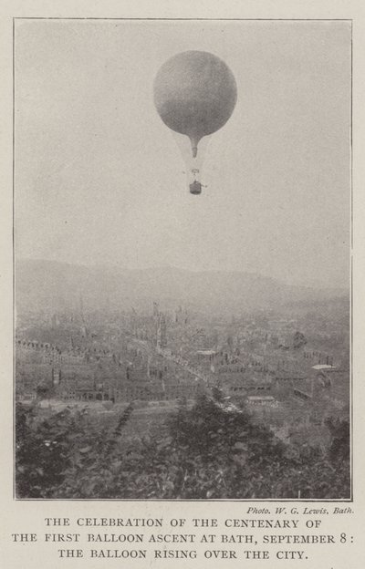 The Celebration of the Centenary of the First Balloon Ascent at Bath, 8 September, the Balloon rising over the City by English Photographer