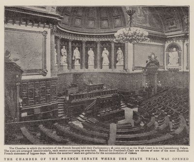 The Chamber of the French Senate where the State Trial was opened by English Photographer