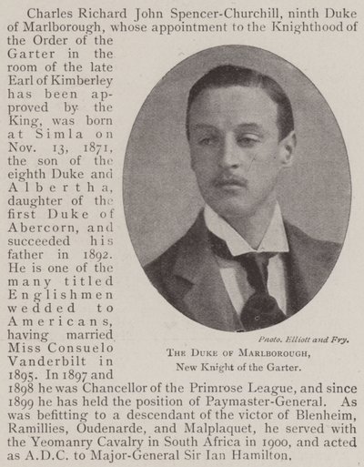 The Duke of Marlborough, New Knight of the Garter by English Photographer