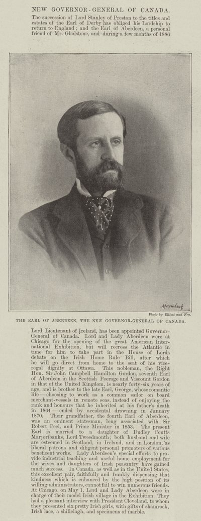 The Earl of Aberdeen, the New Governor-General of Canada by English Photographer