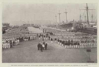 The Early Morning Parade of Bluejackets Forming the Portsmouth Depot, Captain Hammet and Officers in the Centre by English Photographer