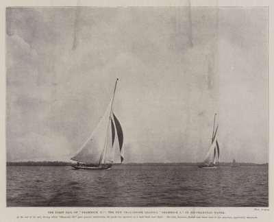 The First Sail of Shamrock II, the New Challenger leading Shamrock I in Southampton Water by English Photographer