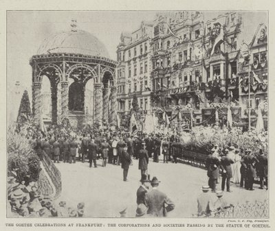 The Goethe Celebrations at Frankfurt, the Corporations and Societies passing by the Statue of Goethe by English Photographer