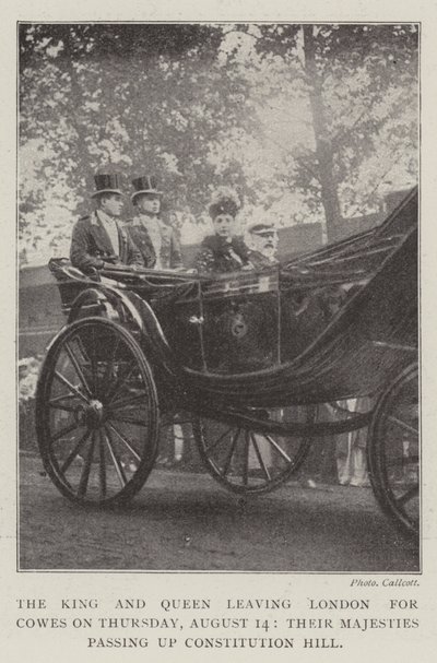 The King and Queen leaving London for Cowes on Thursday, 14 August, Their Majesties passing up Constitution Hill by English Photographer