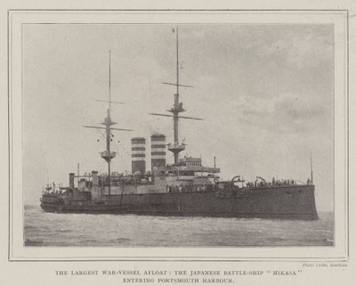 The Largest War-Vessel Afloat, the Japanese Battle-Ship Mikasa entering Portsmouth Harbour by English Photographer
