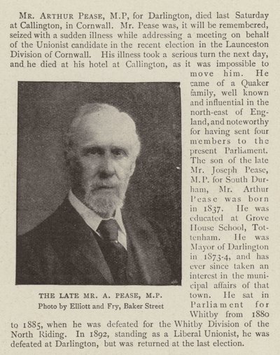 The Late Mr A Pease, MP by English Photographer